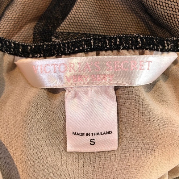 Victoria’s Secret babydoll camisole black netting over tan rhinestones S - Picture 6 of 8